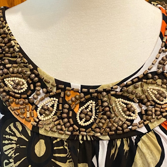 Beaded  look like wood beads neckline blouse by style and company size S - Picture 3 of 7